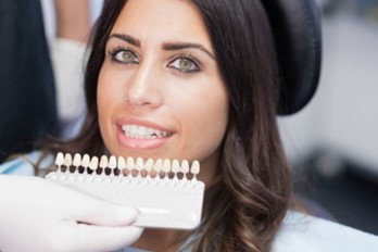 Patient at the dentist receiving porcelain veneers.